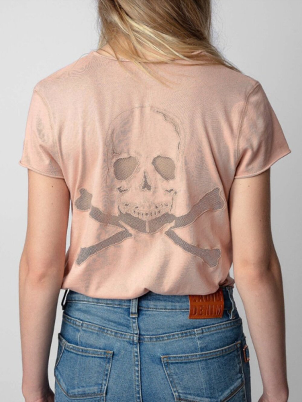 NWT Zadig & Voltaire Story Blush Skull Fishnet V-Neck Short Sleeve T-Shirt